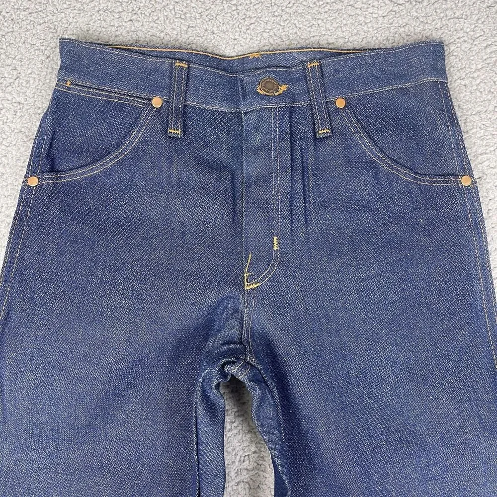 VTG Deadstock Wrangler Jeans Mens 27x35 Blue Western Bootcut Flare 80s Raw‎ NWT - Picture 7 of 16